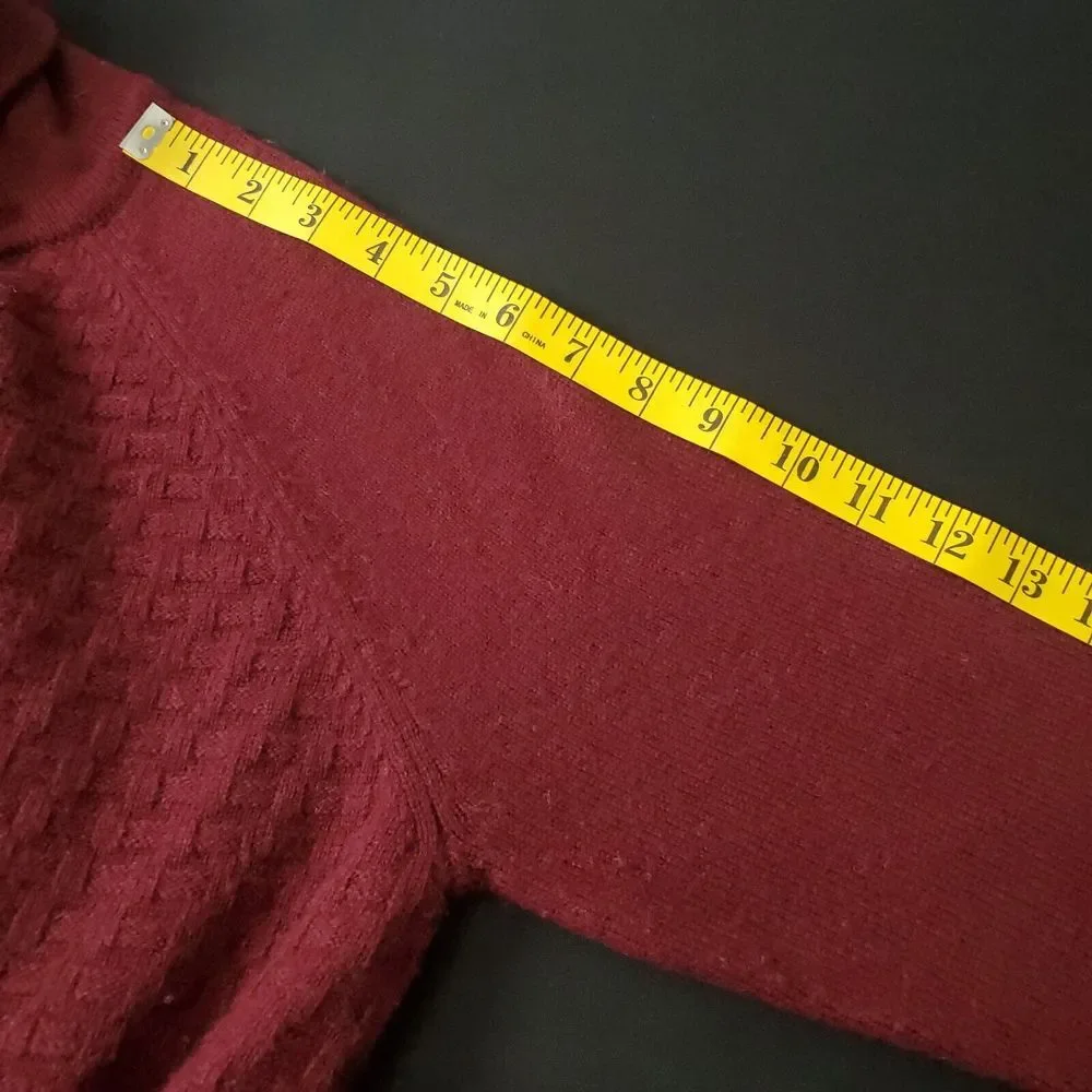 C&C California Womens Turtleneck Sweater Large Red Burgundy Long Sleeve Wool - Picture 11 of 13
